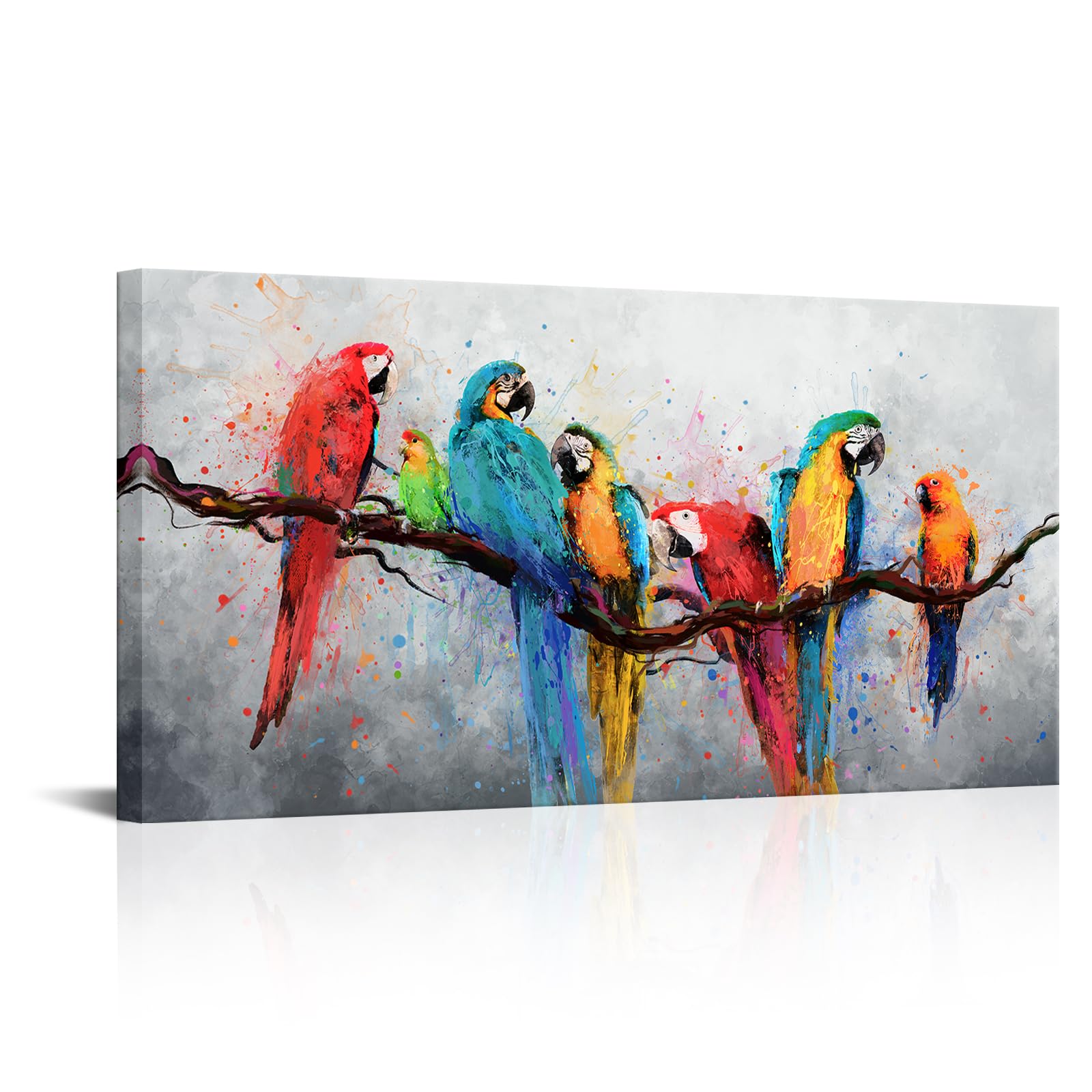 LevvArts Parrot Canvas Wall Art Tropical Birds Paintings Prints Colorful Bird Pictures Wall Decorations for Home Living Room 24"x48"