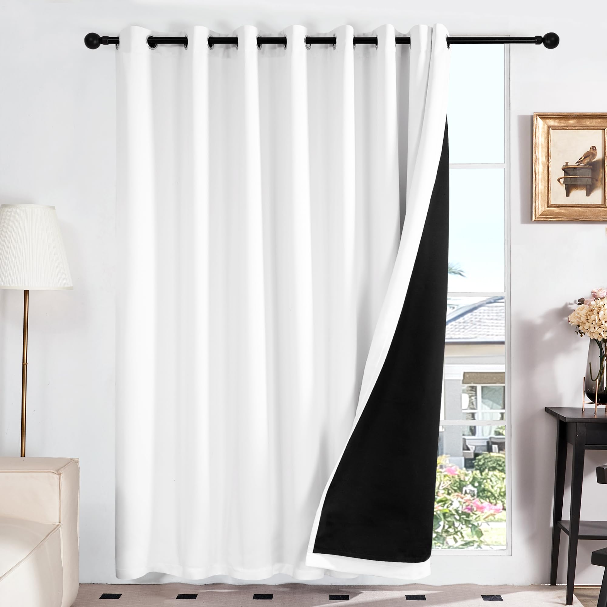 Deconovo Total Blackout Curtains with Double Layer, Noise Reduction Curtains, Thermal Insulated Drapes for Living Room Bedroom Patio Door (Pure White, 100W x 84L Inch, 1 Panel)