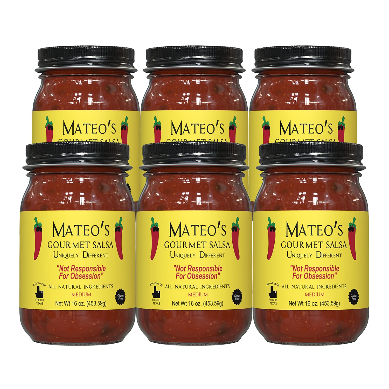 Mateo’s Gourmet Salsa - Medium Hot Spicy Salsa Dip for Tortillas, Tacos, Nachos, Chips, Snacks, Salads - No Gluten, Made of Fresh Tomatoes & Jalapeno Peppers - Product of Frisco, Texas - 3-Pack 32oz