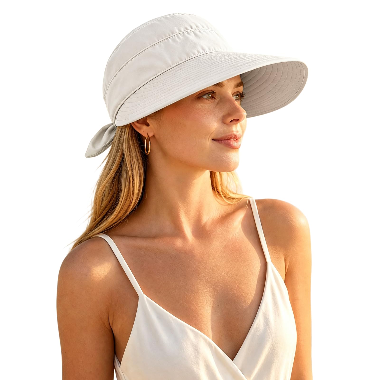 KXF Sombrero de sol para mujer con protección UV, visera plegable de ala ancha con parte superior desmontable, sombreros de sol sin topless para verano, playa, senderismo, ajuste ajustable
