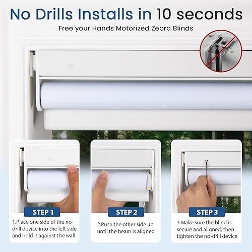 Miniatura 2 de Grandekor Persianas motorizadas de cebra con control remoto, sin taladro, sin herramientas, persianas de cebra inalámbricas de doble capa para