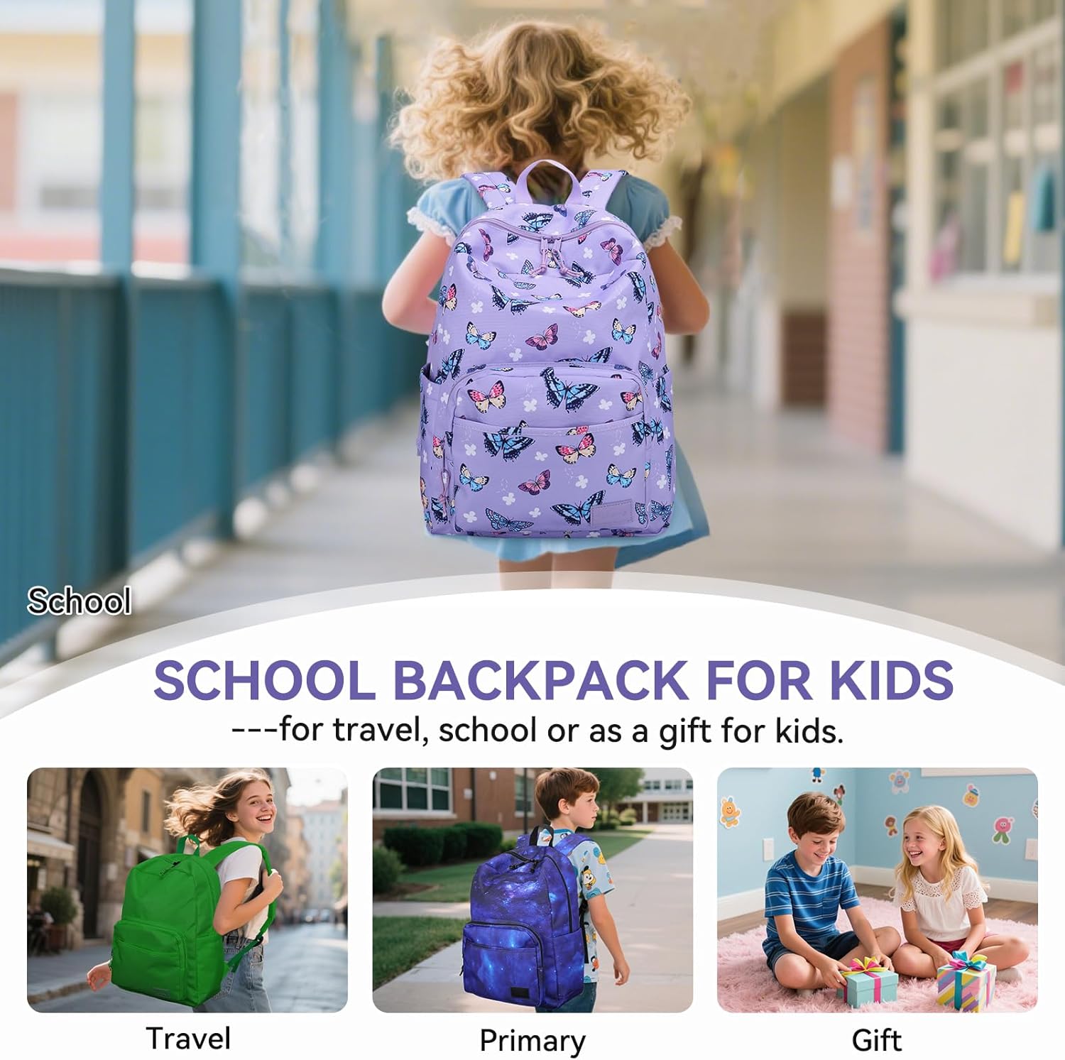 VASCHY School Backpacks, Lightweight Bookbag Schoolbag for Kid Girls Casual Basic Simple Daypack for Teen Girls Butterfly - Image 7