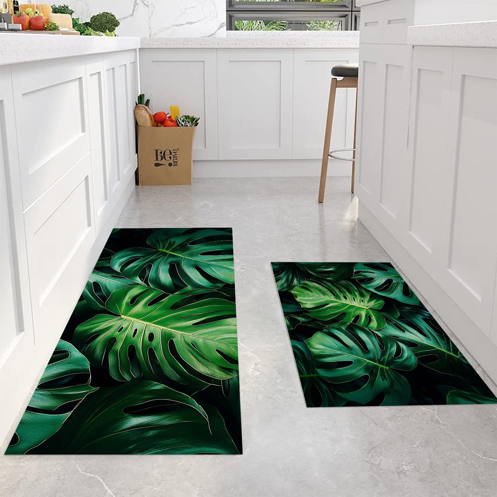 Tapetes de cocina antideslizantes y alfombras antifatiga lavables de diseño Monstera tropical