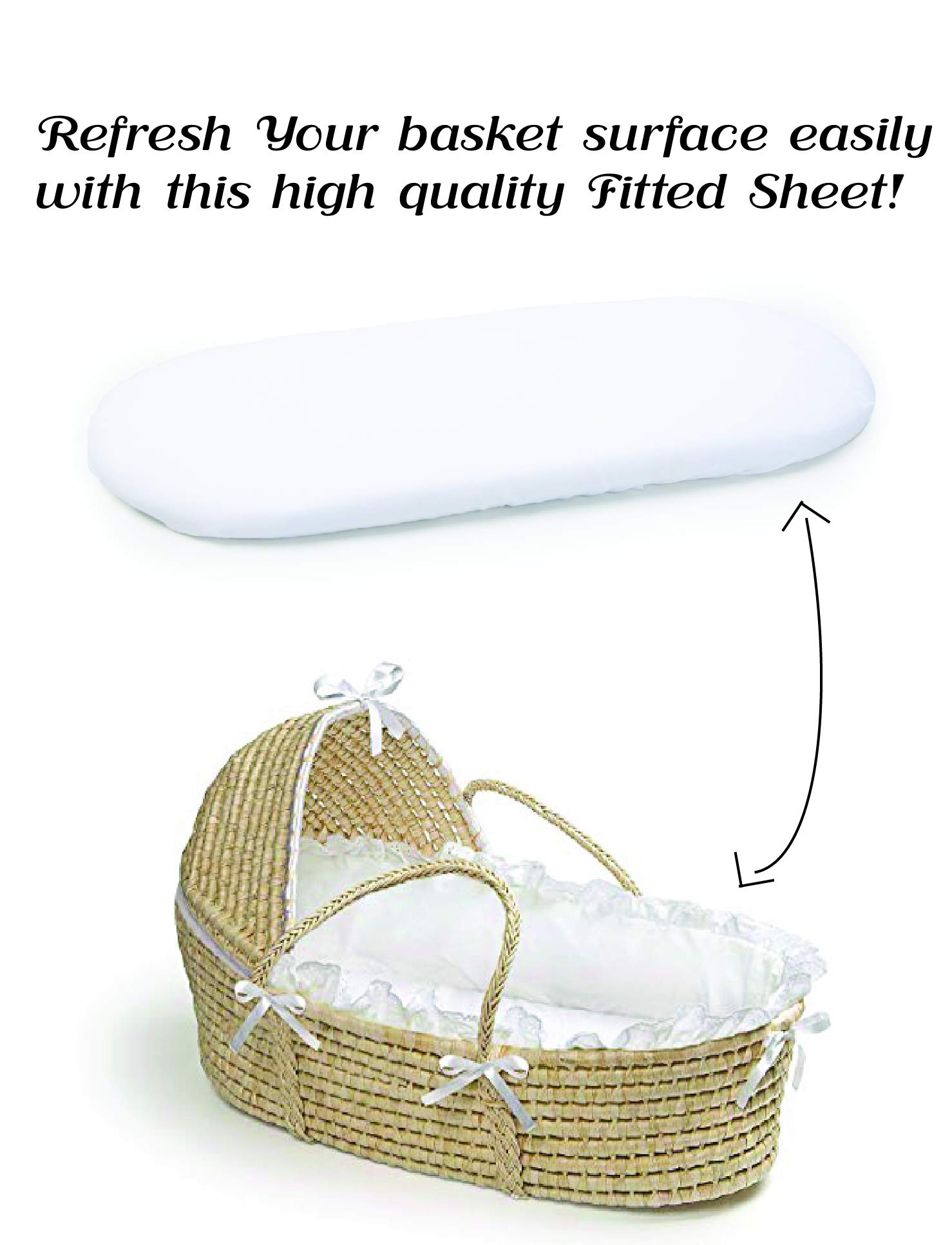 Moses Basket Sheet for Baby - 100% Jersey Cotton Knit - Fitted Secure Fit -White - 13