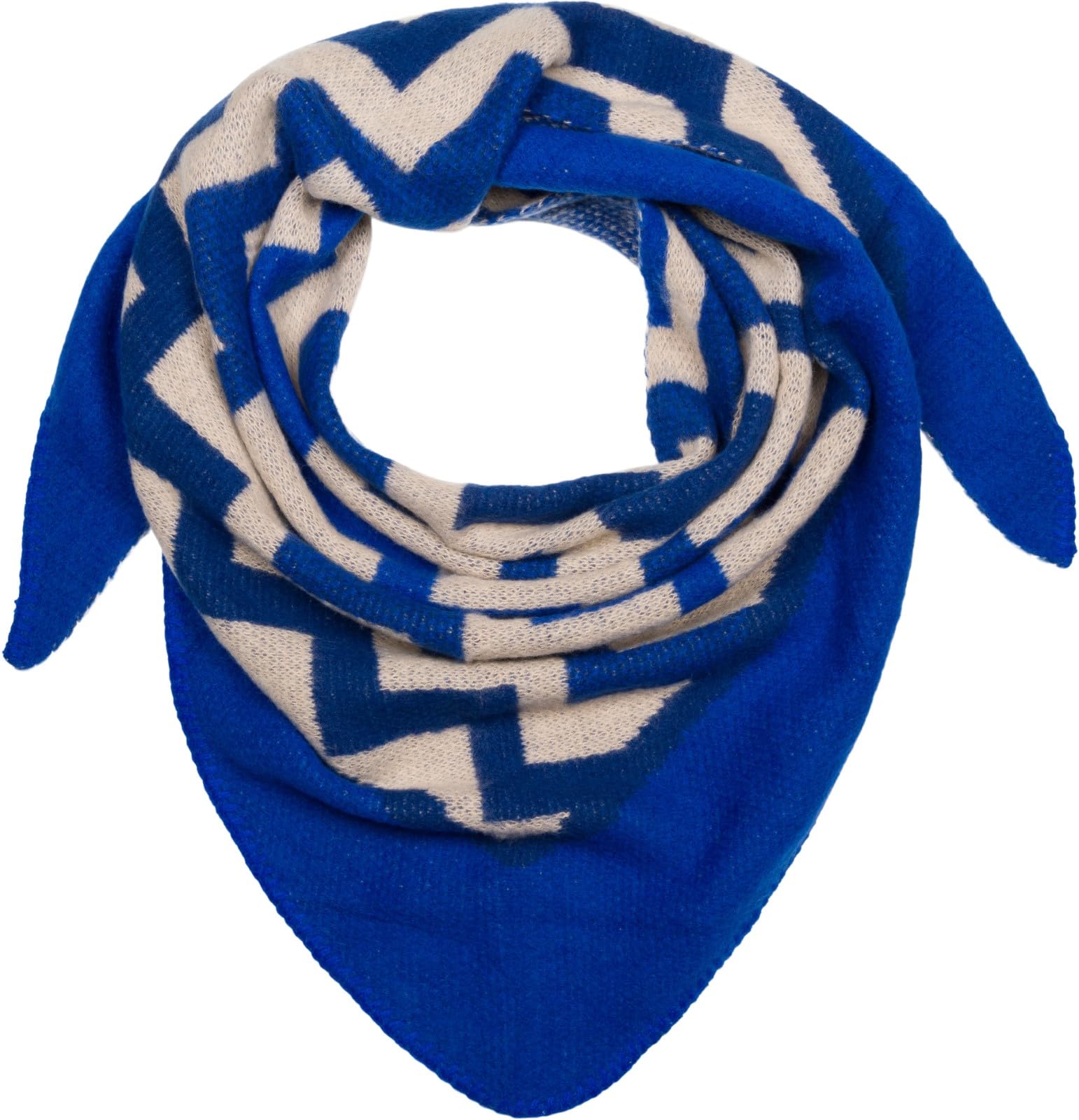 styleBREAKER Ladies XXL woven triangle scarf with colourful zig-zag pattern, triangle scarf, winter scarf, warm and soft, scarf 01020049, Colour:Blue-Dark Blue