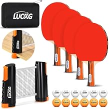 Ping Pong Paddles Set of 4, Including 4 Ping Pong Paddles, 12 Balls, a Ping Pong Net and a Portable Case, Table Tennis Rackets Set Suitable for Indoor and Outdoor Games, Four Players