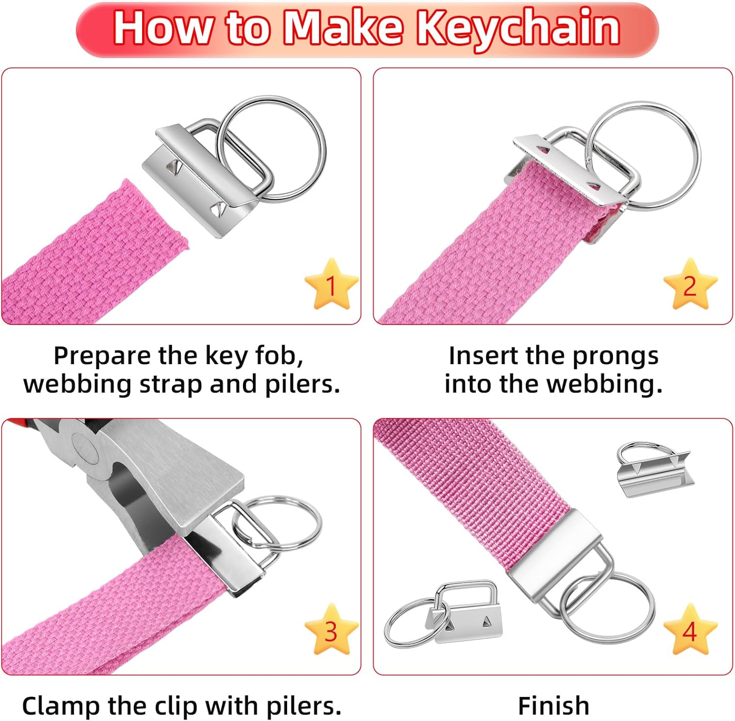 40 Sets Key Fob Hardware, 1 Inch Keychain Hardware with Glass Running Pliers for Key Chain, Lanyard & Wristlet Making Supplies (4 Colors)