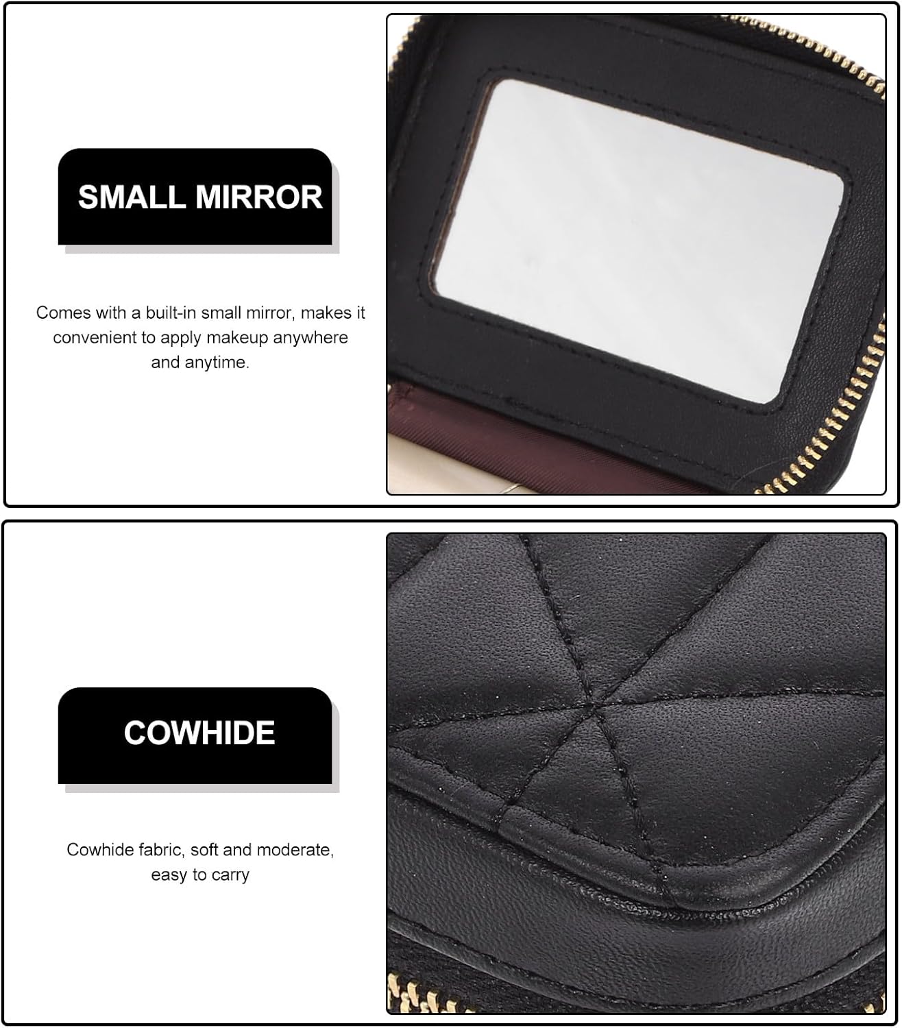 Mini Makeup Bag with Mirror, Travel Lipstick Box Organizer Leather Storage Bag for Women Beauty Tools Accessories Case - Image 3