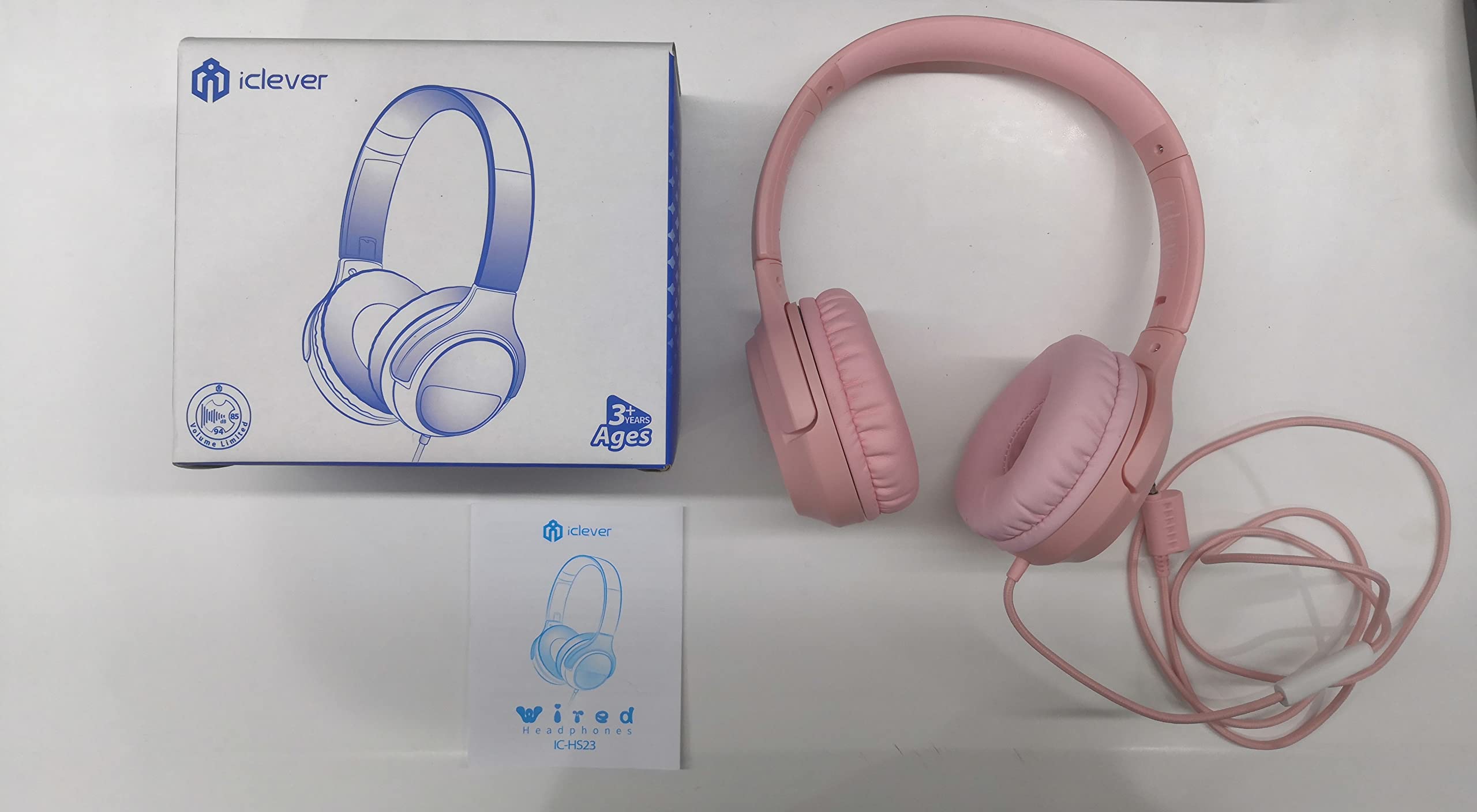 Kids Headphones Wired with Microphone, iClever Smiley 85/94dB Volume Limited, Over-Ear Headphones for Kids with Share Port, Stereo Sound, Foldable Kids Headphones for School/Travel/iPad/Fire Tablet