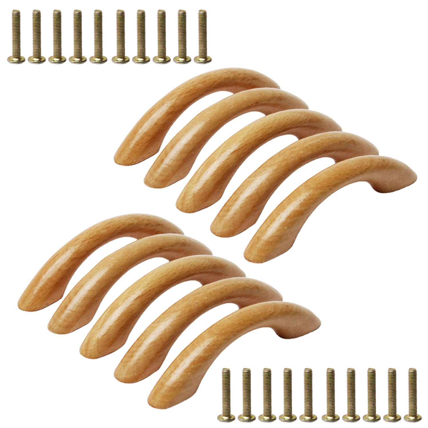 MroMax Wood Pull Knobs, 64mm Hole Distance 91mm Length Cabinet Furniture Kitchen Pulls Handles for Dresser Drawer Wardrobe 10Pcs