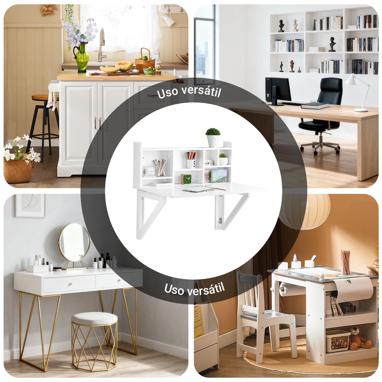 SoBuy Mesa Plegable de Pared con estantería, Mesa de Cocina Plegable Auxiliar, Mesa Comedor Blanca para Cocina pequeña, Mesa de Pared abatible 90x60 cm, 90x78x60 cm FWT07-II-W