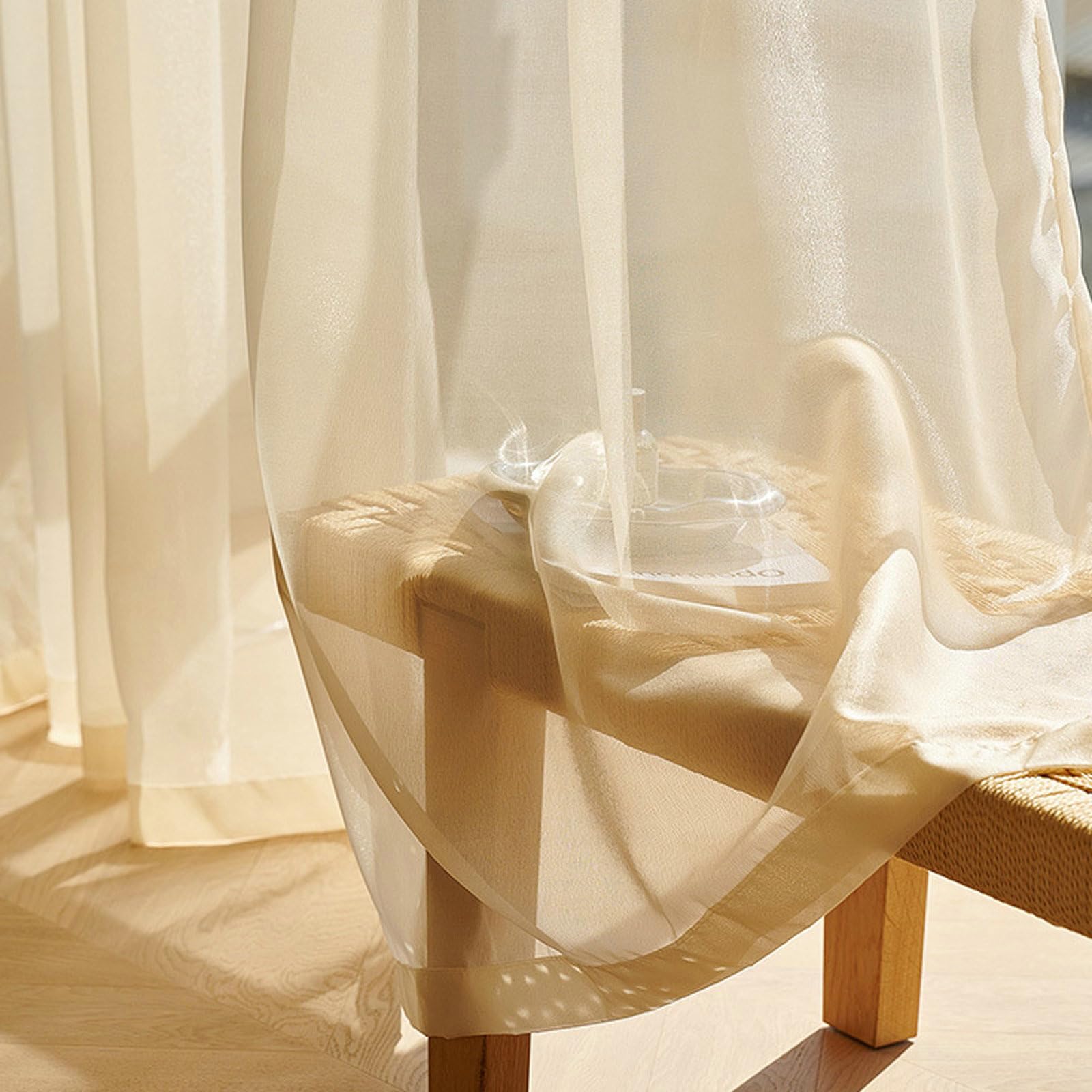 KnSam 2er Set Gold Transparente Vorhang, Transparente Schlaufen Gardinen Einfarbig, Polyester Ösen Vorhänge für Deko Wohnzimmer Schlafzimmer, Jeder B 137 x H 244cm