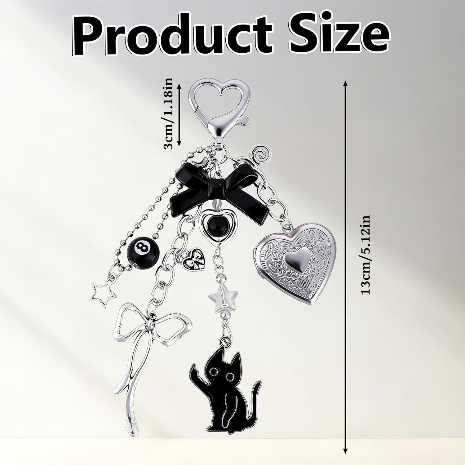 Y2k Aesthetic Silver Keychain Charms - Bag Charm Bowknot Heart Locket Photo Key Chain Accessories for Keys Purse - Image 5