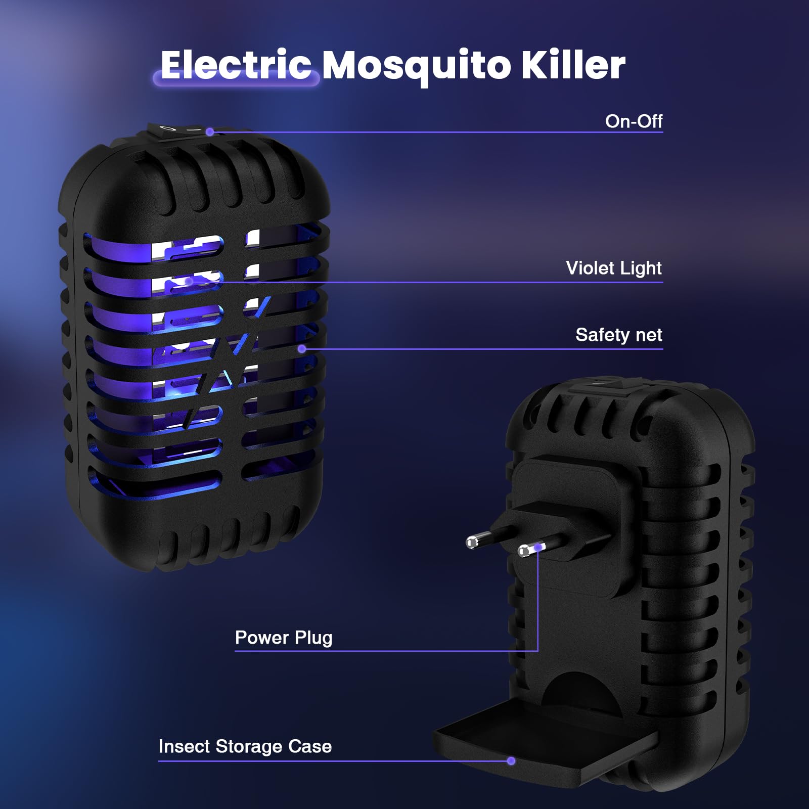 Lampada Antizanzare Elettrica, Antizanzare da Presa, Confezione da 2 Dissuasori Elettrici per Insetti con Luce UV – Lampada Antizanzare per Zanzare, Mosche e Falene