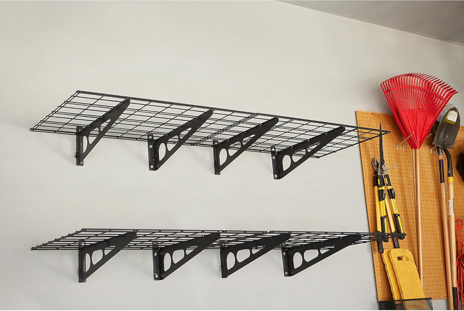 Klutch Wall-Mount Garage Storage Shelves, 7.9in.H x 36in.W x 24in.D, Black, 4-Pack