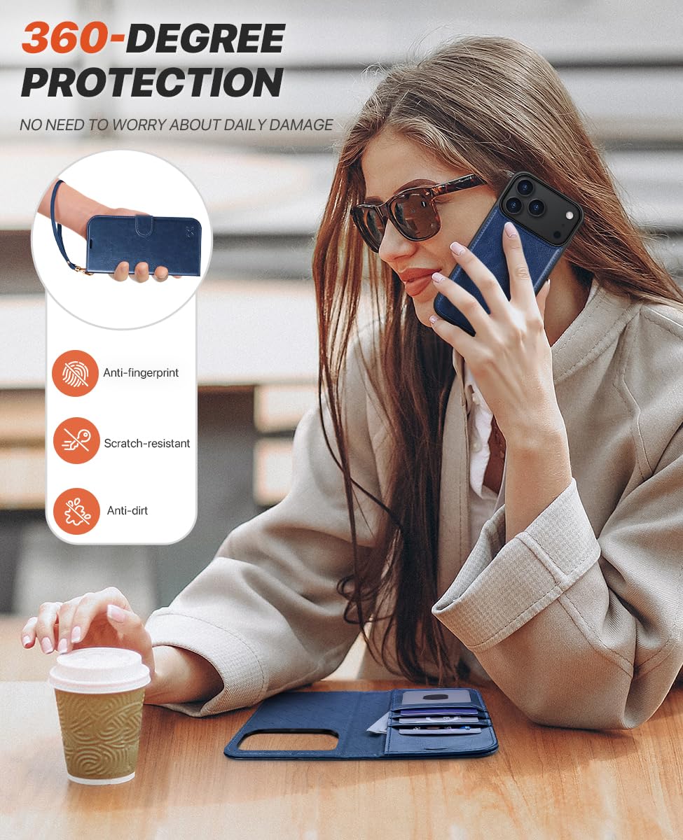 OCASE Coque pour iPhone 17 Pro Magnétique Détachable 2-en-1, PU Étui Portefeuille en Cuir avec RFID Blocage, Fentes pour Cartes, Protection Antichoc Housse pour iPhone 17 Pro (6,3’’, 2025) - Bleu