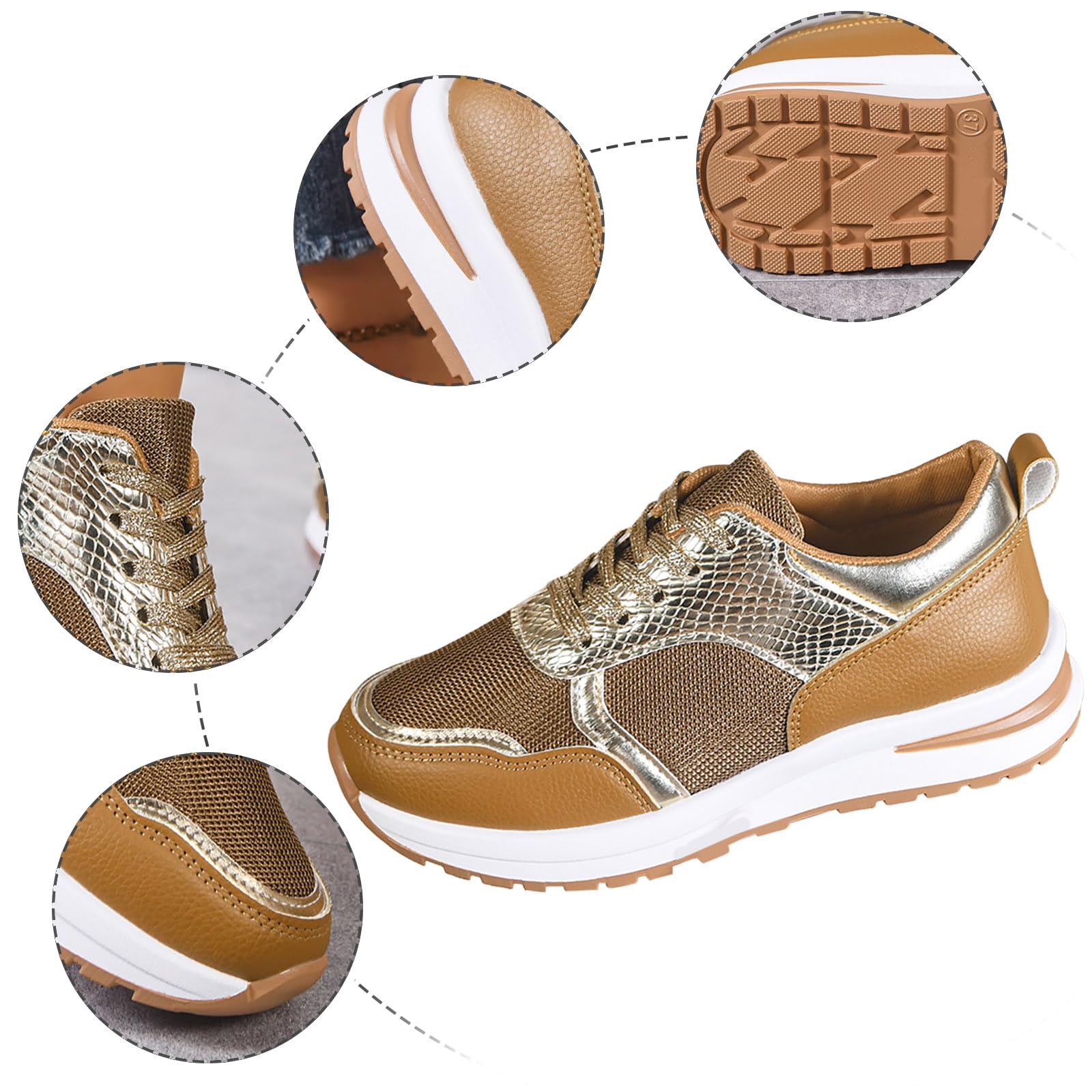 Genérico Zapatillas Deportivas Casuales Mujer Piel Sintética con Parches, Suela Suave Planas Punta Puntiaguda Cómodas
