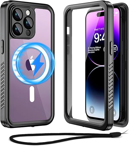 Unitedtime - Funda magnética para iPhone 14 Pro Max, resistente al agua, con protector de pantalla integrado, compatible con MagSafe a prueba de