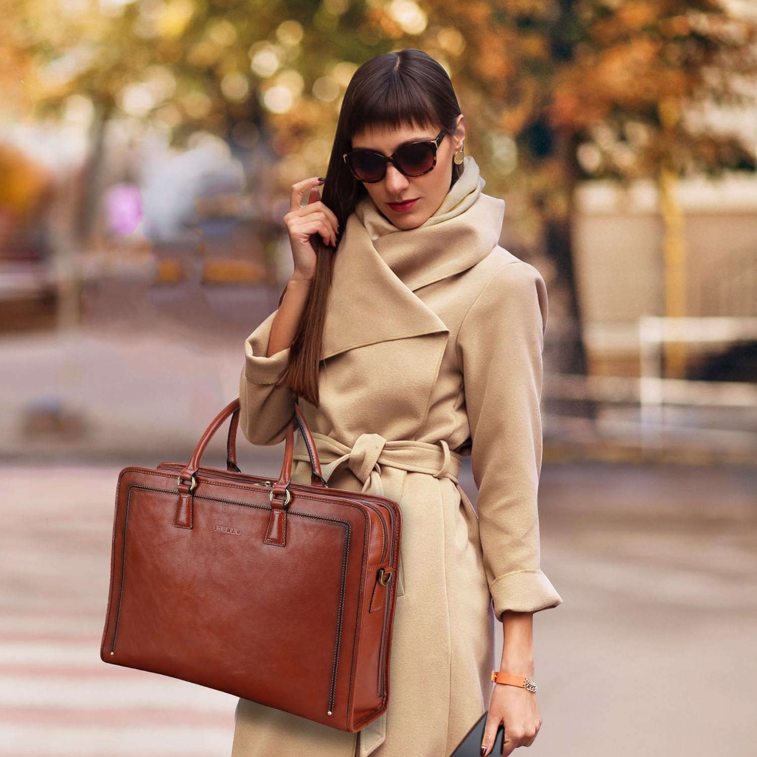 Banuce Vintage Genuine Full Grains Italian Leather Briefcase for Women 14 Inch Laptop Bag Stylish Business Work Bag with Luggage Strap Brown - Image 7