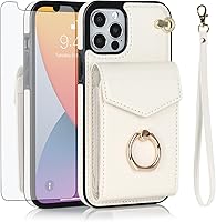Vista 6 de Asuwish Funda de teléfono para iPhone 12 Pro iPhone12 6.1 Funda tipo cartera con protector de pantalla de vidrio templado y anillo de bloqueo RFID