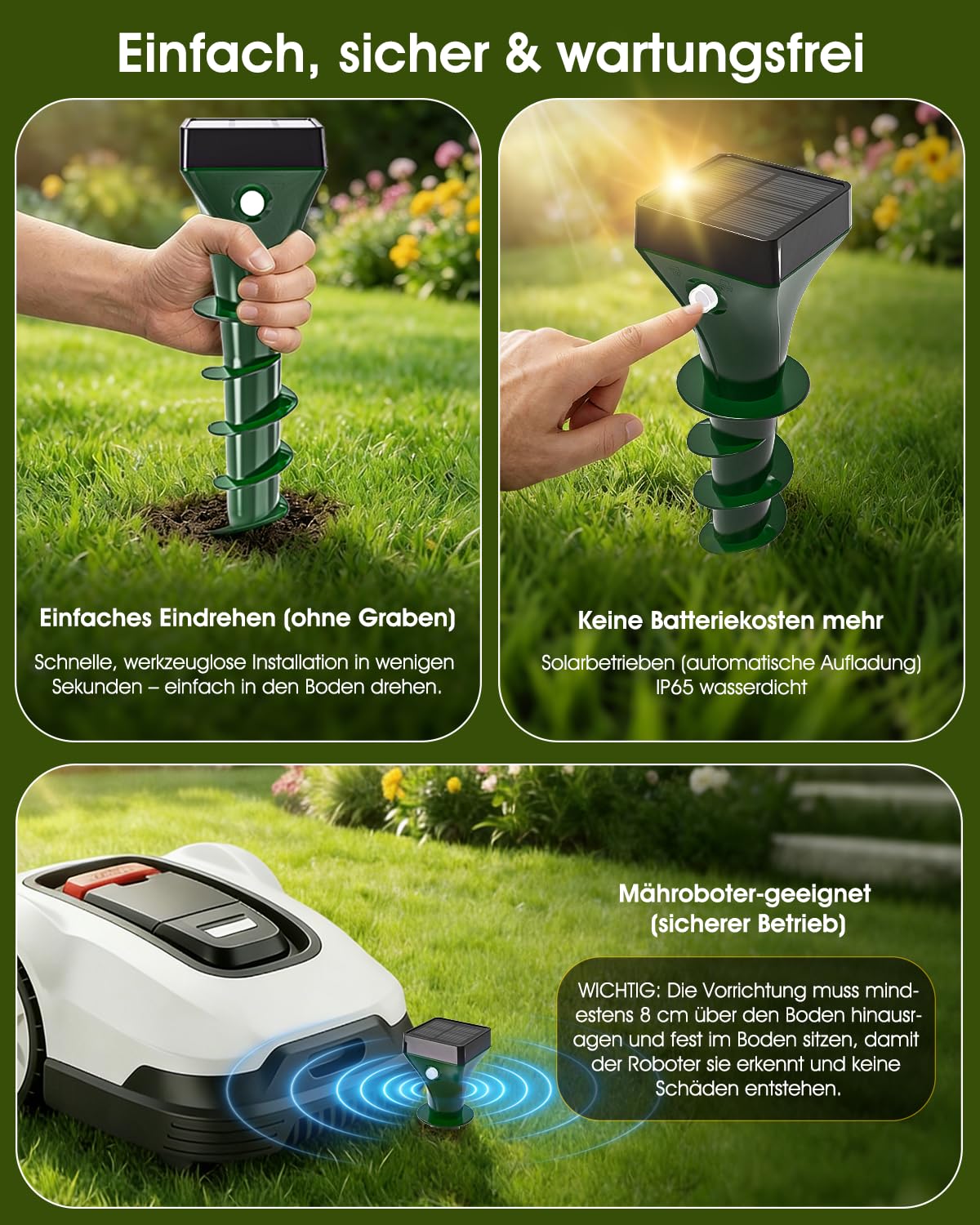 Maulwurf Vertreiber 2er Set, Maulwurfschreck Abwehr gegen Wühlmäuse, Schlangen & Nagetiere, IP65 Wasserdicht, Tiervertreiber für Garten, Rasen & Hof – Unschädlich für Haustiere