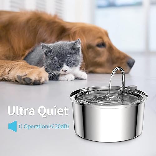 Miniatura 5 de Pawira - Fuente de agua para gatos, dispensador de agua para mascotas de acero inoxidable con bomba ultra silenciosa, gran capacidad, fomenta la