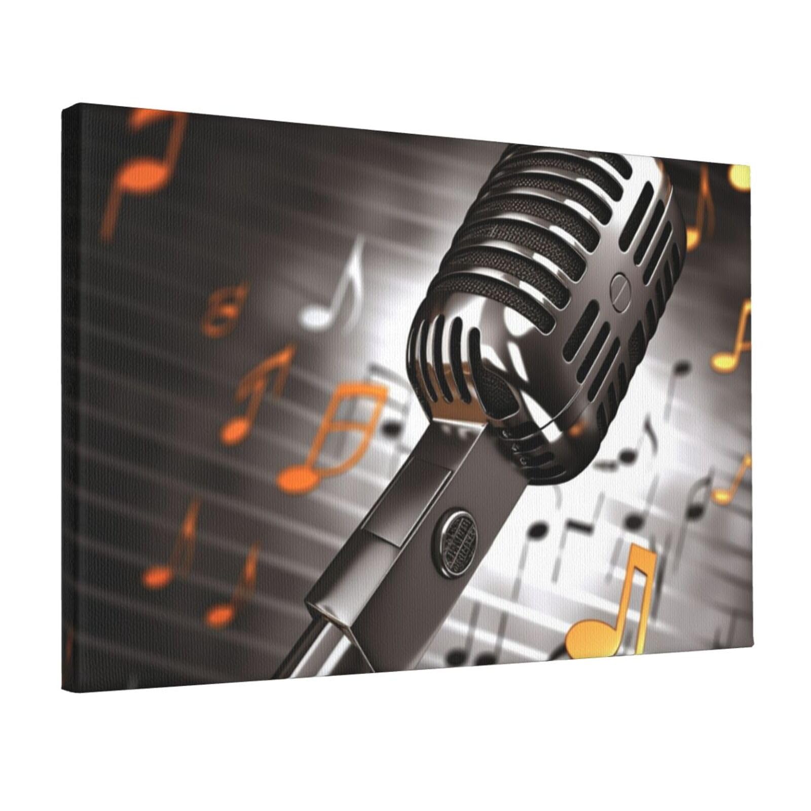 KLOPH Microphone with Music Notes Canvas Wall Art for Living Room 12"x18" Modern Artwork Painting for Bathroom Hanging Canvas Prints Aesthetic Wallart for Bedroom Kitchen Office Wall Decor