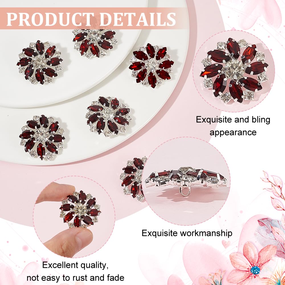 Bottoni Decorativi Fiore Con Strass - Set Da 6 In Ottone Montana Blu Per Abiti E Accessori