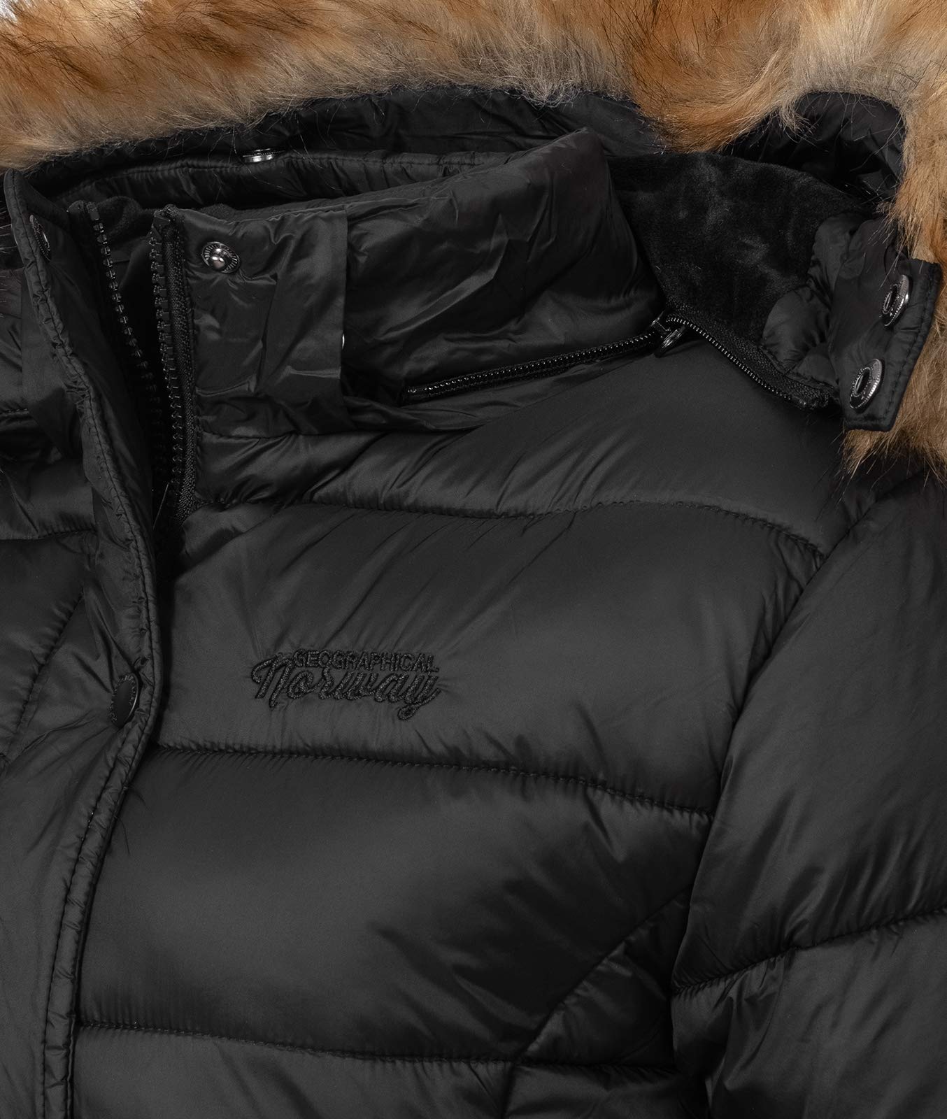 Geographical Norway Damen Winterjacke Parka Damenjacke Damenmantel Wintermantel Damen Jacken Outdoorjacke Warm Kunstfellkragen Gefüttert D-458 Schwarz M
