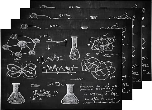 Shrahala Science Chemistry Placemats, Physics Experiment Table Mat Linen Burlap Washable Double-Deck Heat Insulation for Dining Table Kitchen Table Set of 4 12 x 18 inch