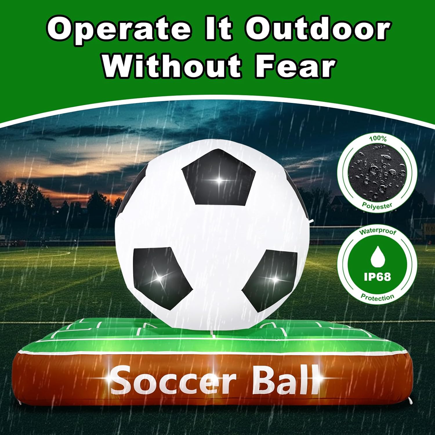 Popblow 6Ft Tall 8Ft Long Giant Inflatable Soccer Ball Themed Party Decorations, Blow Up Soccer Balls Sports Birthday Activities Supplies with Built-in LED Light for Outdoor Yard