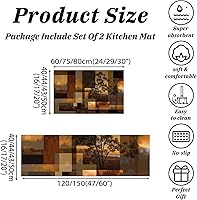 Vista 2 de Retro Sunset Forest Kitchen Mats, Abstract Geometry Kitchen Rugs Set of 2, Rust Brown Washable Floor Carpet, Xmas Decor Mats for Hallways Bathroom