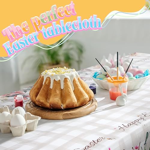 Miniatura 7 de Patelai 4 manteles rectangulares de plástico de 54 x 108 pulgadas, diseño de conejito de Pascua, flores de primavera, decoración para el hogar,
