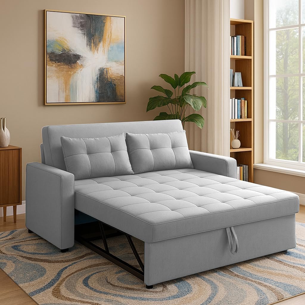 Treshta 2 Seater Pull-Out Premium Fabric Sofa Cum Bed Sofa Set for Living Room (Grey Fabric Color) Premium Fabric Sofa Set for Living Room Sofa-image-42