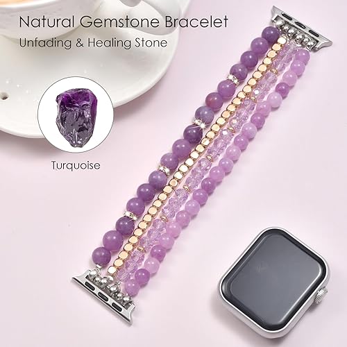 Miniatura 9 de CAGOS Pulsera de cuentas de piedra natural compatible con Apple Watch Band de 1.496 pulgadas1.575 pulgadas1.614 pulgadas para mujer, Series 9, 8, 7,