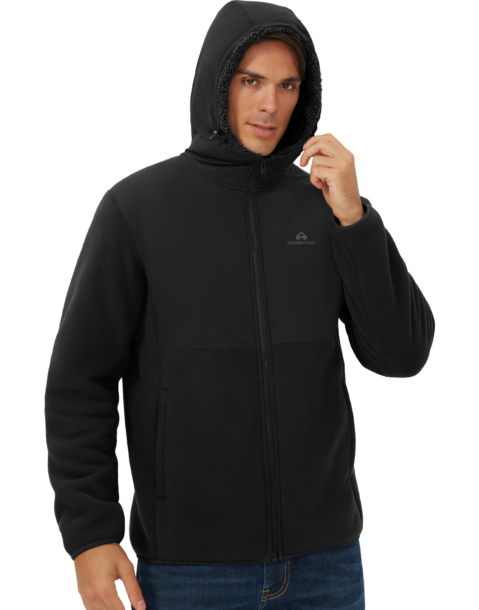 Pioneer Camp Veste d'hiver pour homme avec polaire Sherpa - Sweat à capuche chaud - Coupe-vent - Veste mi-saison pour homme - Idéale pour l'extérieur et le quotidien