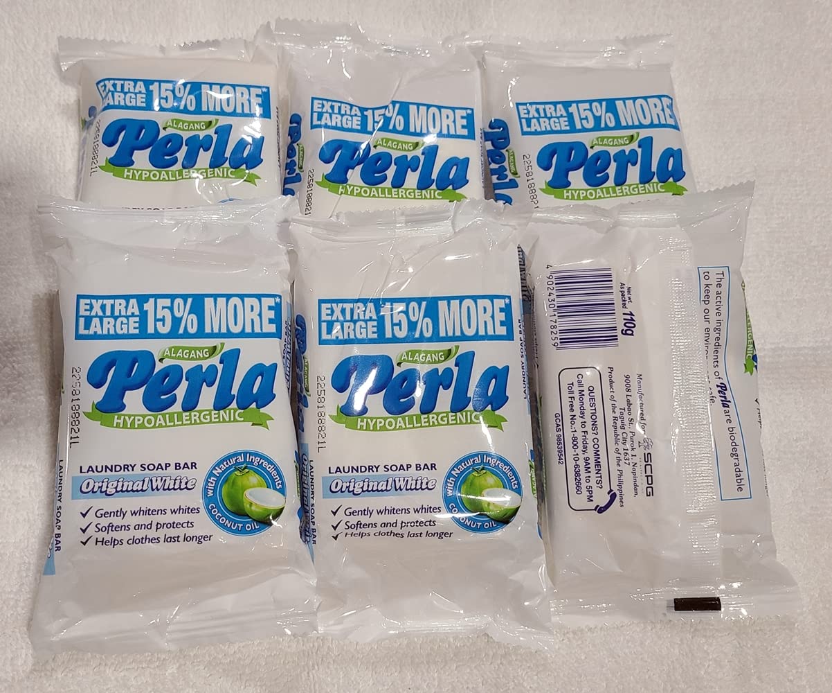 PERLA Original White Laundry Bar Soap, 110 grams (6)