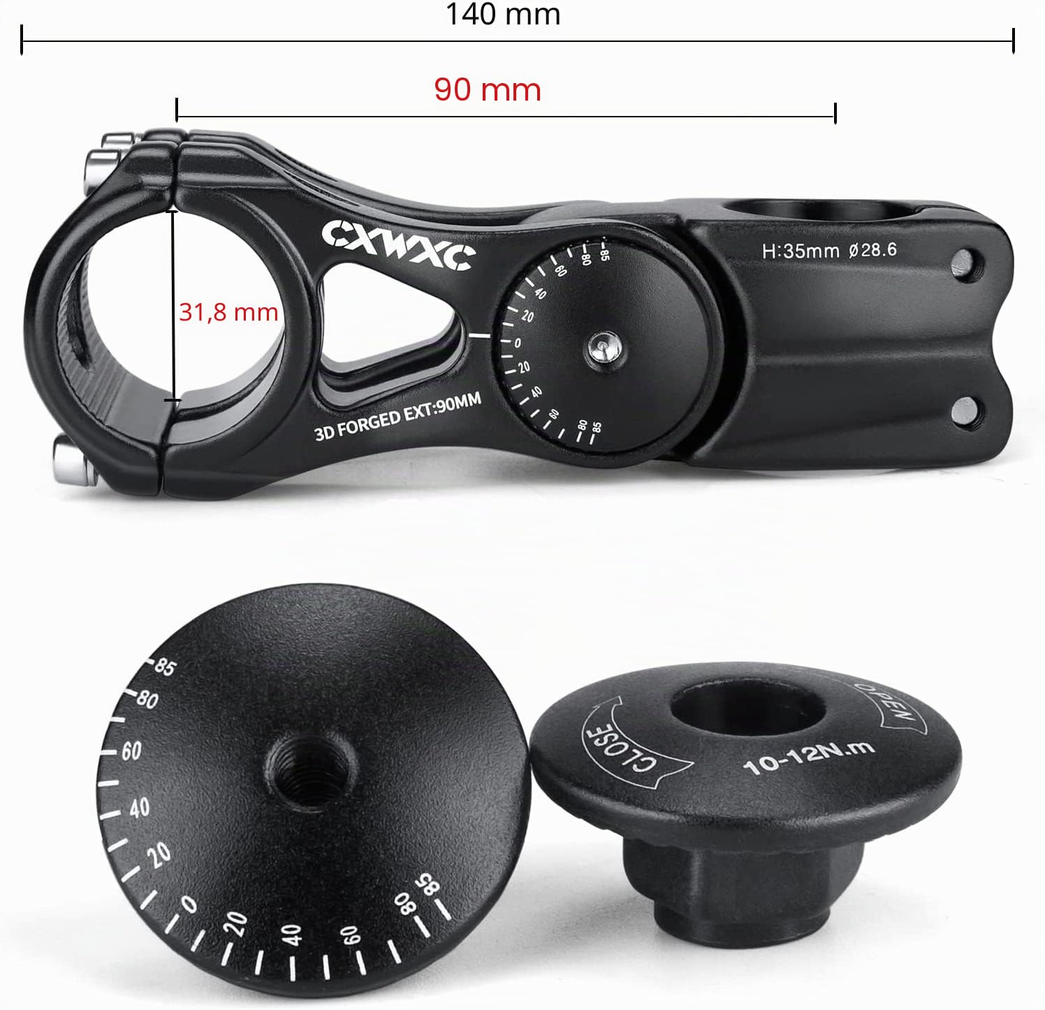 CXWXC Fahrradlenker Vorbau Verstellbarer Aluminiumlegierungs Lenkererhöhung für MTB, Rennräder, BMX - 31.8mm*90/110/145mm Bequemlichkeit für Lange Stunden im Sattel (31.8 x 90mm)
