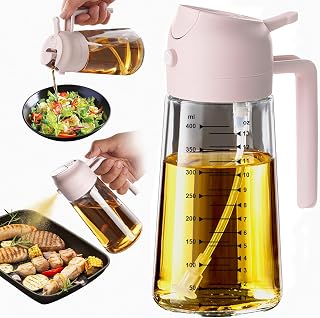 TrendPlain 16oz/470ml Glass Olive Oil Sprayer for Cooking - 2 in 1 Olive Oil Dispenser for Kitchen Gadgets, Air Fryer, Salad, and BBQ - Peach