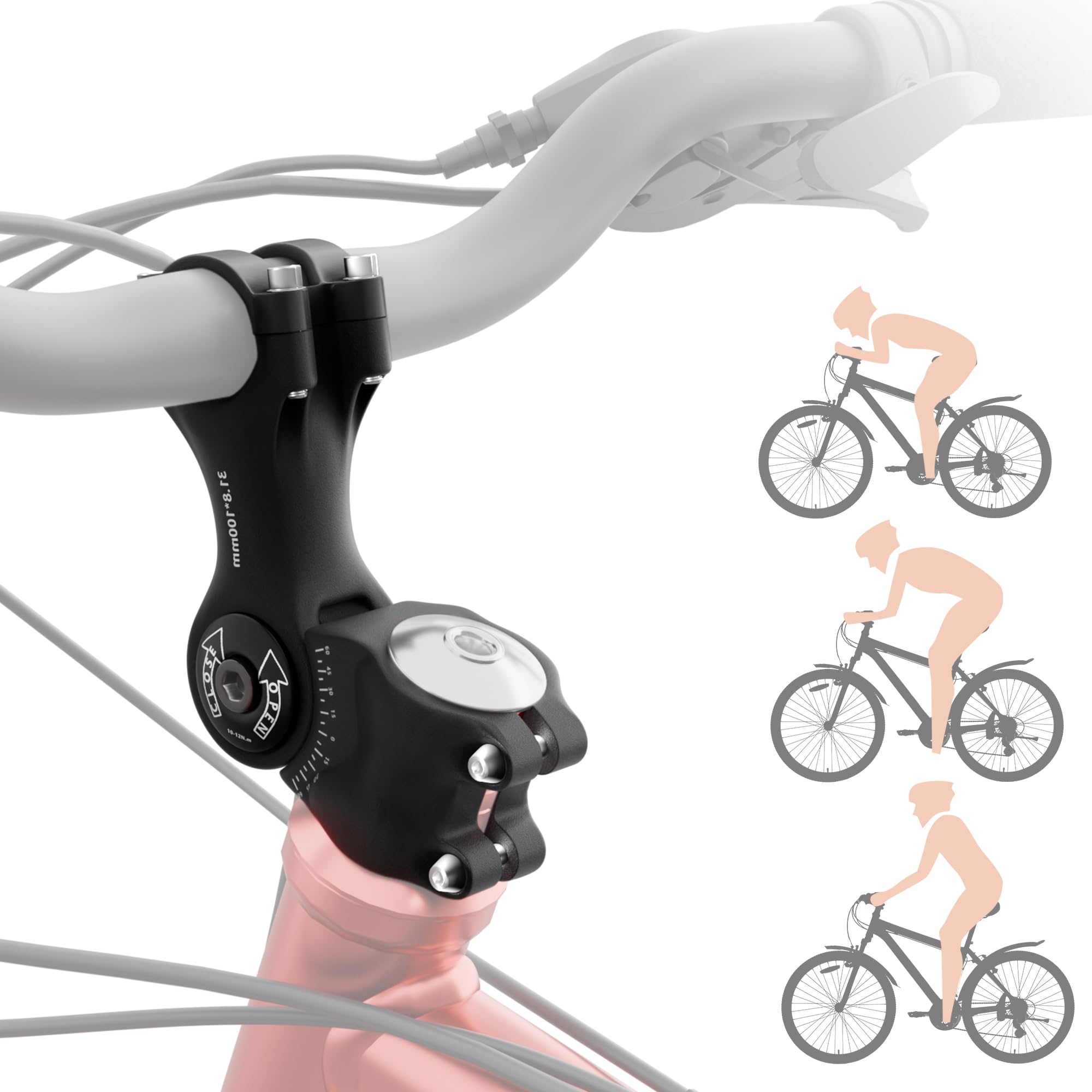 NICEDACKBicycle Stem 31.8mm x 100mm, Aluminum Alloy Bicycle Handlebar Stem ±60° Adjustable, Bicycle Handlebar Riser, Rustproof Handlebar Stem Adjustable for E-Bike, Mountain Bike, Road Bike, MTB Stem