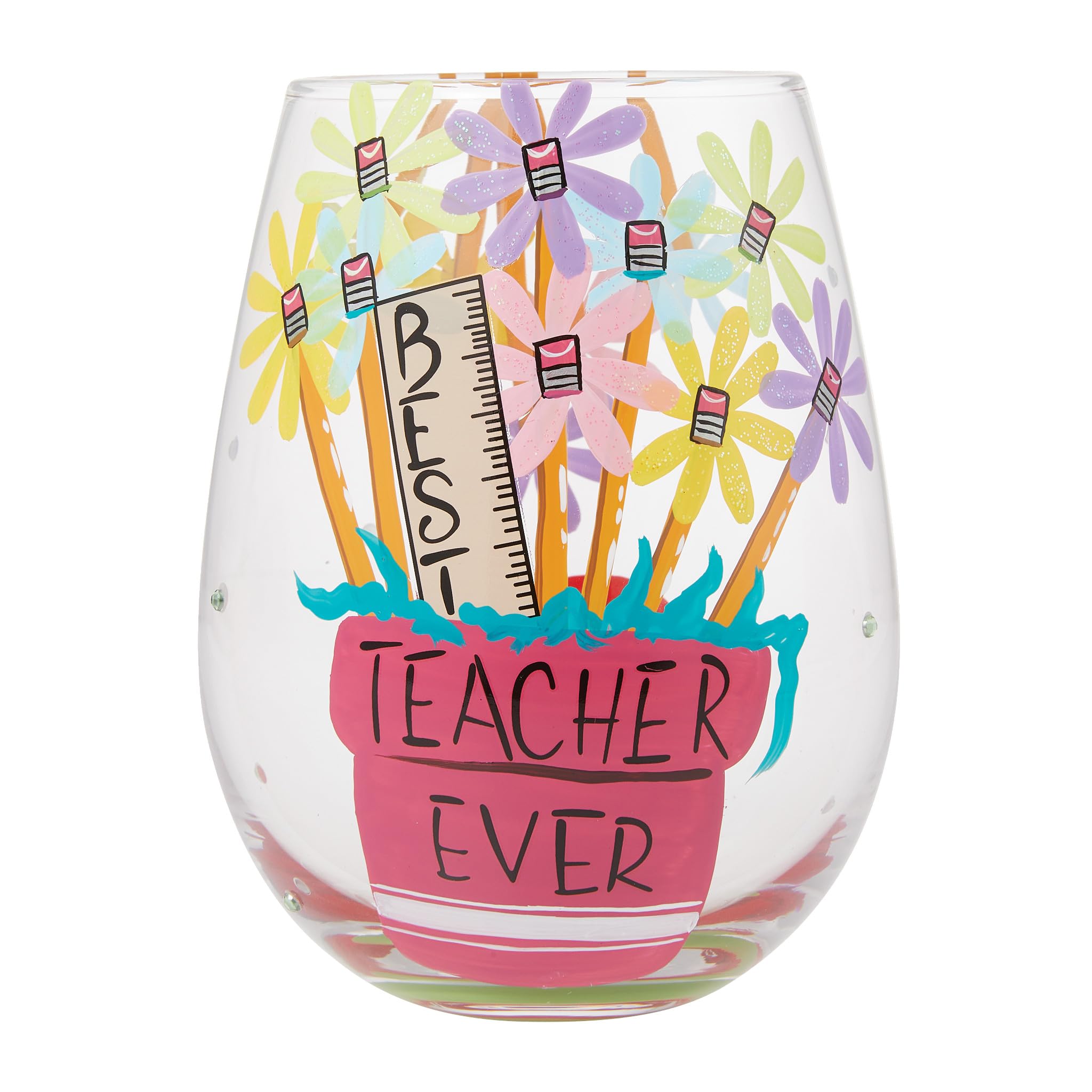 Verre Lolita Best Teacher Ever peint à la main, cadeau de fin d'année scolaire