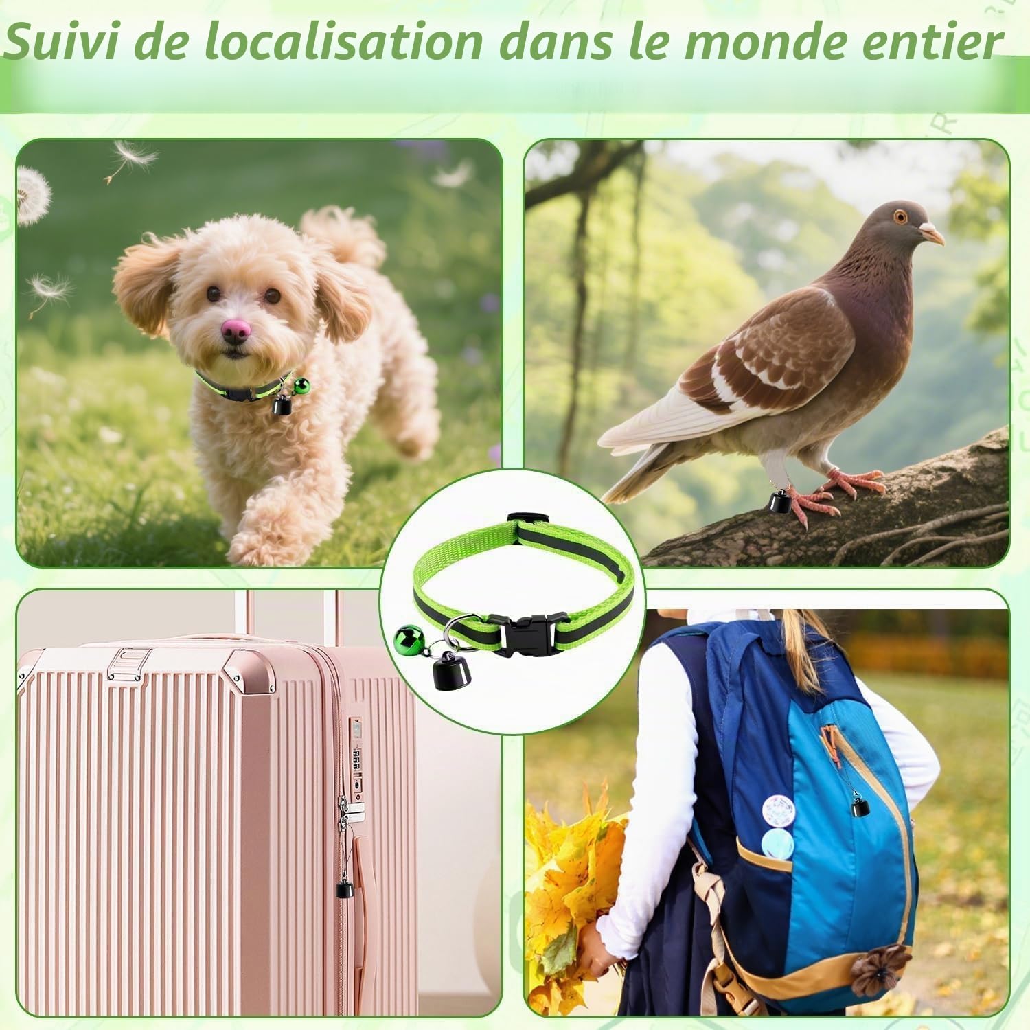 Traqueur de chien et chat avec colliers, traqueur intelligent pour chats sans frais mensuels, pas de SIM nécessaire, compatible avec iOS/Android, dispositif de suivi mondial pour tous les chats et