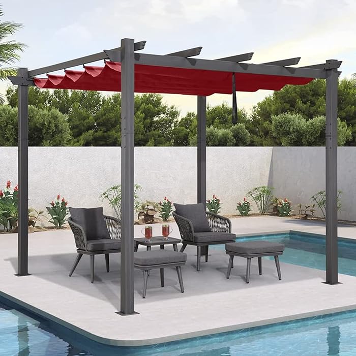 Buy PURPLE LEAF 3 X 3 M Outdoor Retractable Pergola with Sun Shade Canopy Patio Metal Shelter