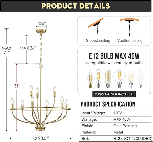 Miniatura 82 de Lámpara de araña negra de 9 luces, lámpara clásica para colgar sobre la mesa para comedor, sala de estar, dormitorio, vestíbulo, isla de cocina