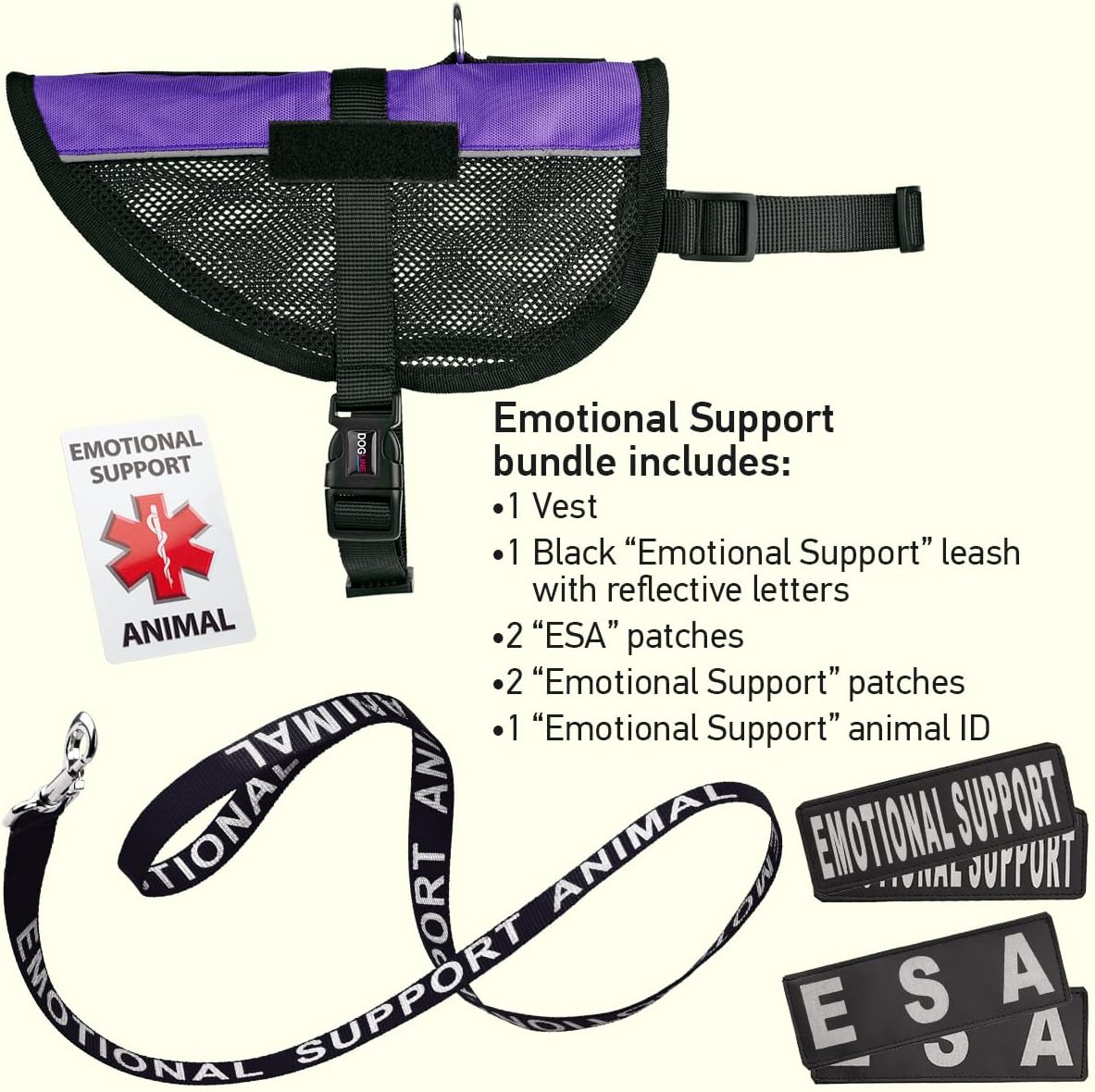 Dogline Emotional Support Dog Vest Bundle with Adjustable Service Dog Vest Harness, Reflective Emotional Support and ESA Patches, Emotional Support Leash, Emotional Support Animal ID Card