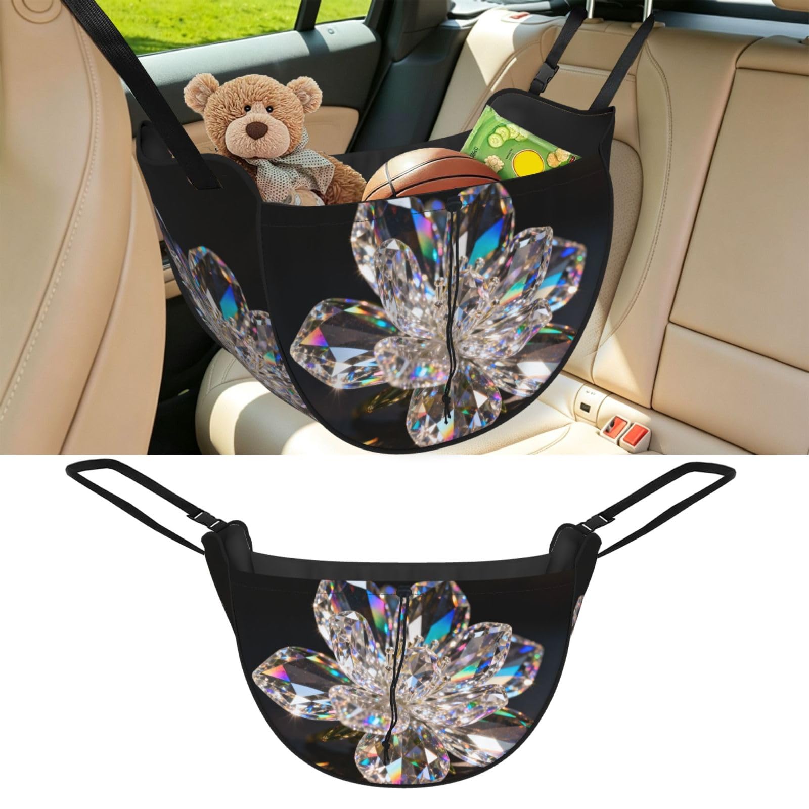 Cntdbu Black Crystal Car Seat Organizer-Backseat Storage Bag For Travel