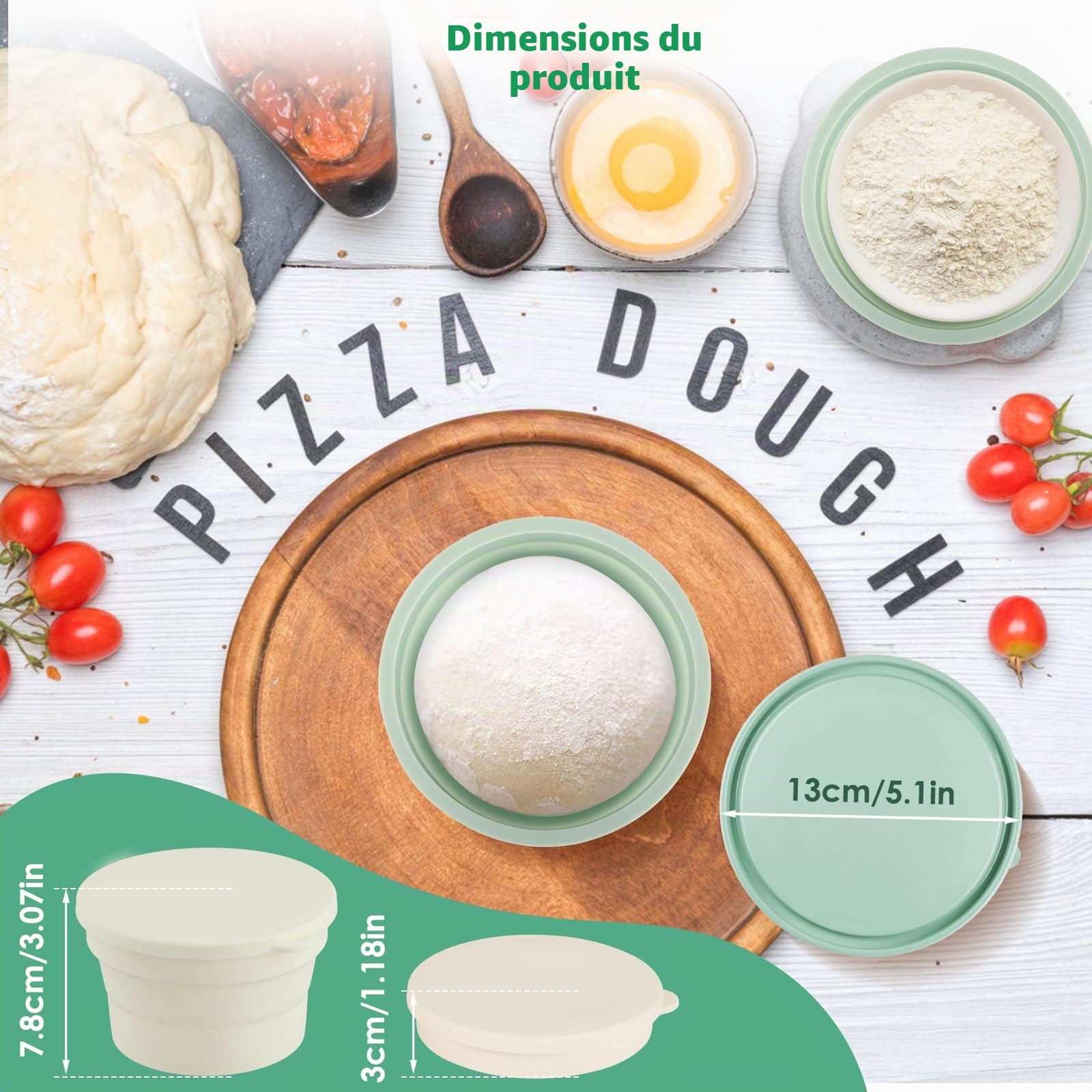Lot de 4/6 boîtes à pâte à pizza innovantes en silicone, couvercle anti-adhésif, boîtes empilables et détachables