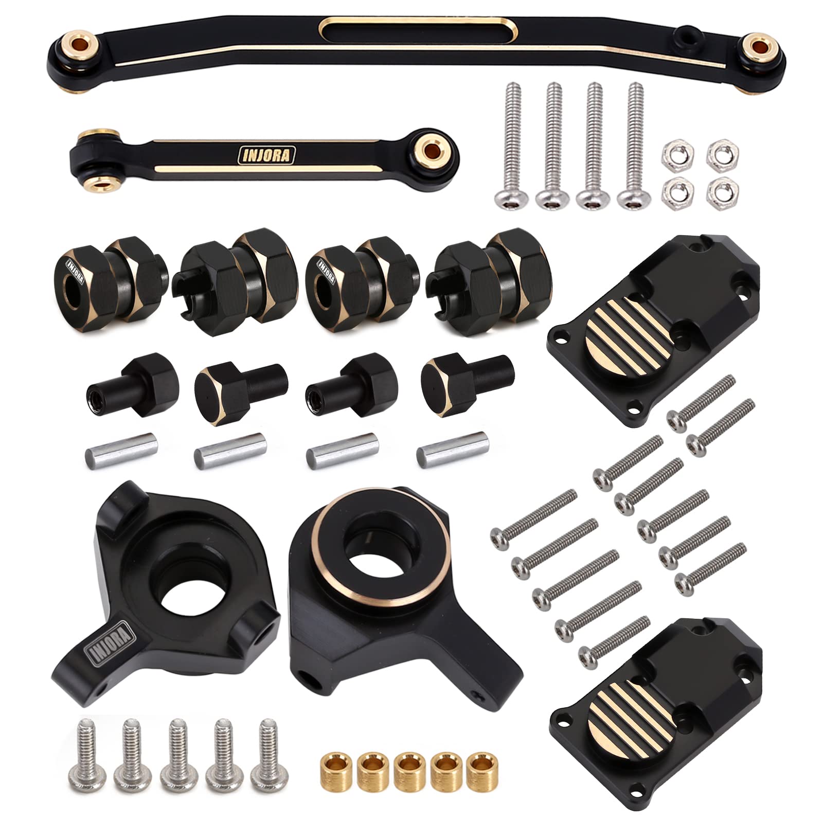 INJORA Messing Upgrades Diff Abdeckung, Achsschenkel und RC Lenkstange Spurstangenglieder Set für Axial SCX24 AXI90081 Upgrades Teile 1/24 RC Crawler Auto Zubehör (Schwarz)