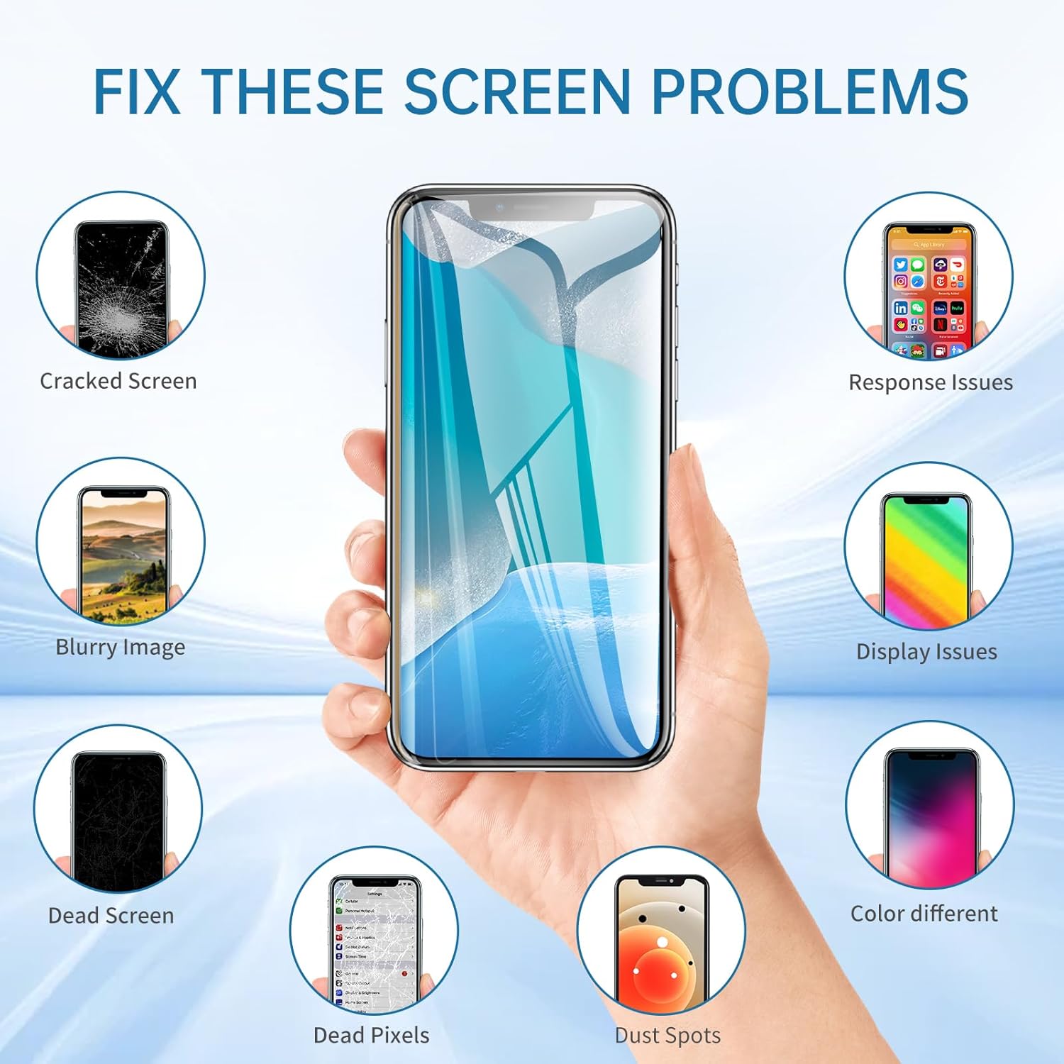 for iPhone Xs Max Screen Replacement 6.5 Inch LCD 3D Touch Display Digitizer Assembly with Ear Speaker Frame Fix Earpiece Repair Tools Kit Magnetic Screw Mat A1920 A2097 A2098 A2099 A2100
