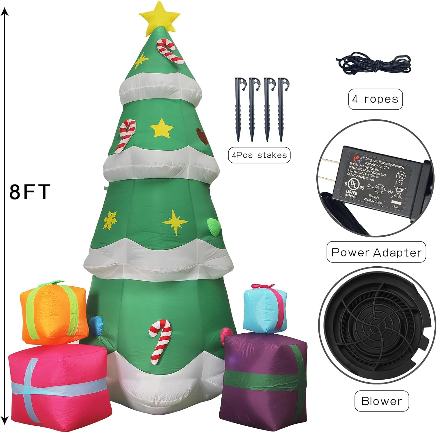 8FT Inflatable Christmas Tree Christmas Yard Decorations with LED Lights Outdoor Xmas Decor for Patio Lawn Display